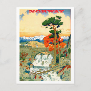 Noruega, cascata, cartão postal de viagens vintage