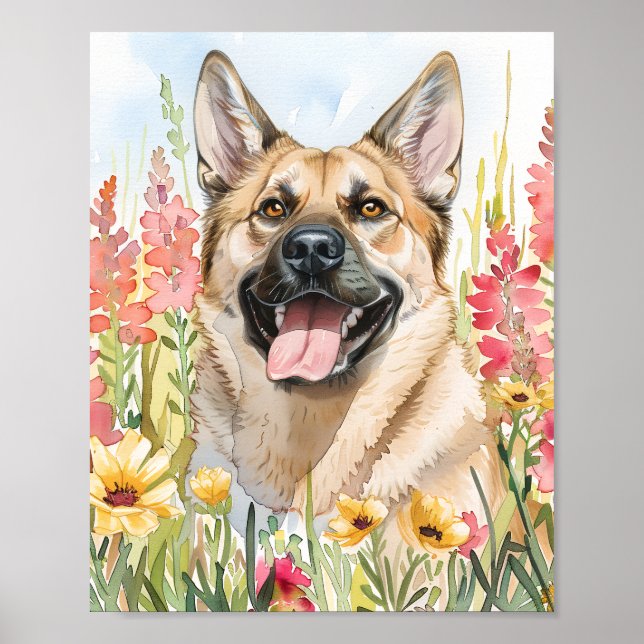Norueguês Elkhound Watercolor Dog Poster Art (Frente)