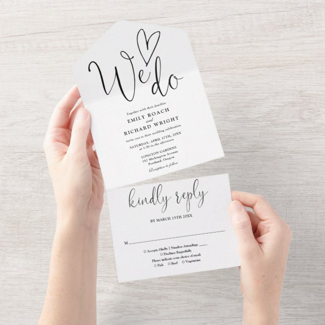 Nós Amamos Coração Script Casamento Preto e Branco (Aba destacável)