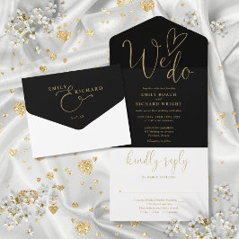 Nós Amamos Coração Script Casamento Preto e Dourad