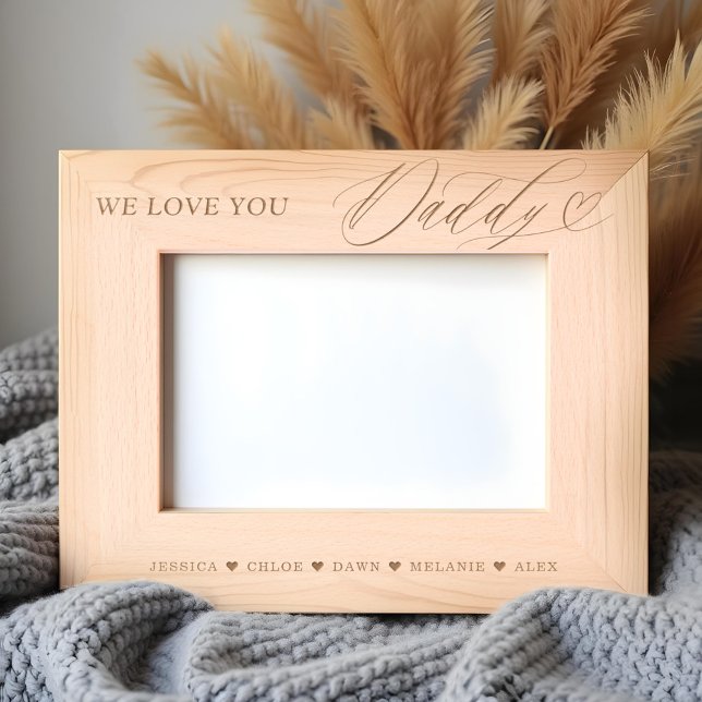 Nós Amo-Te A Fazer Pai Escrever Nomes De Crianças  (We Love You Daddy Script Heart Kids Names Keepsake Etched Frames)