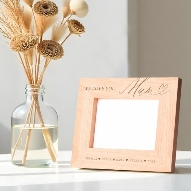 Nós Amo-Te A Mãe A Escrever Nomes De Crianças Card (We Love You Mum Script Heart Kids Names Keepsake Etched Frames)