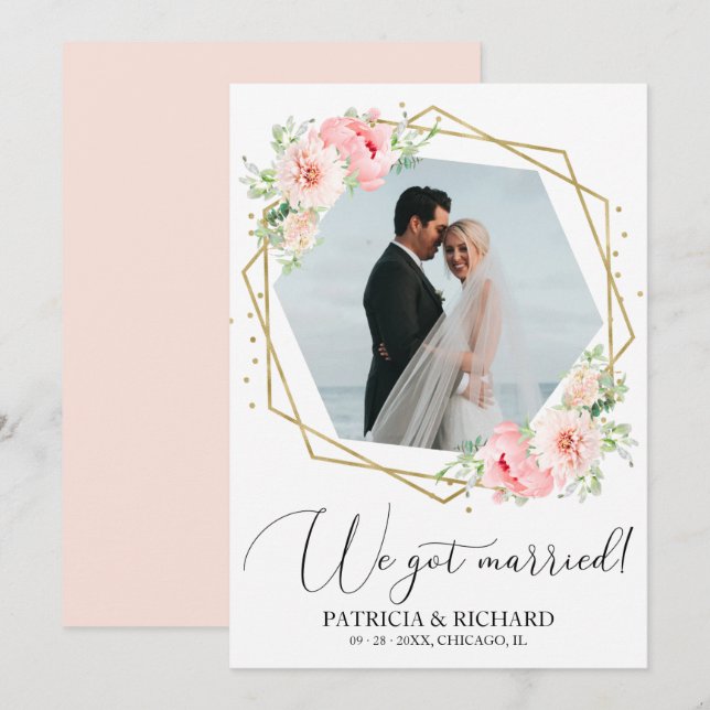 Nós Casamos Anúncio de Casamento Floral Rosa Furti (Frente/Verso)