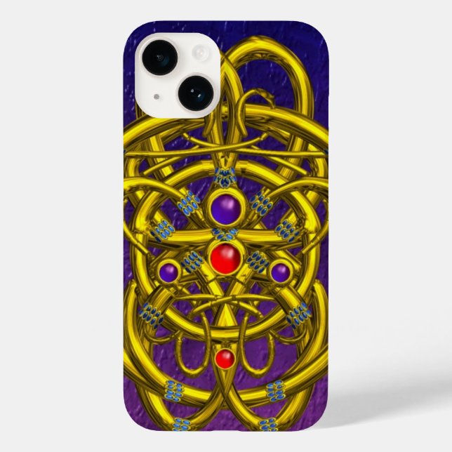 NÓS CELTICOS abstrato DOURADOS COM GEMSTONAS Roxo (Verso)