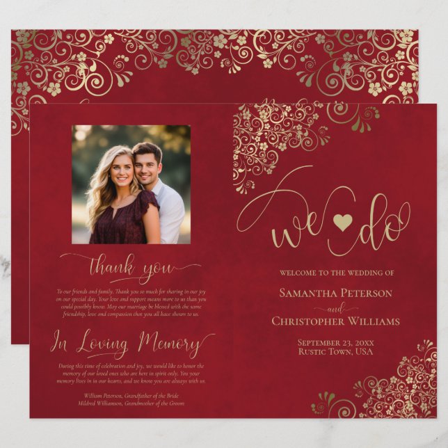 Nós Fazemos! Programa de Casamento Elegante Vermel (Frente/Verso)