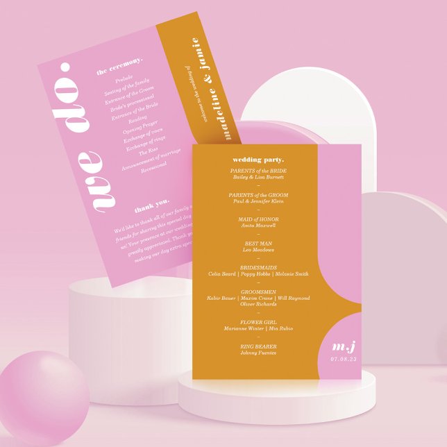 Nós Fazemos Rosa Estilo Retro Programa do Casament (We Do Pink Retro Style Wedding Order of Service Program)