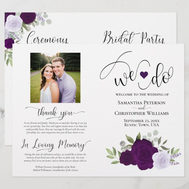 Nós Fazemos! Rosas Boho Roxas Programa de Casament (Frente/Verso)