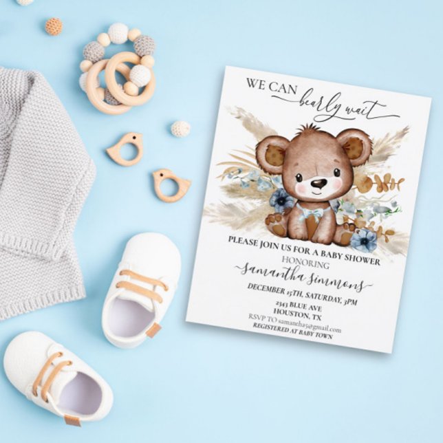 Nós Mal Podemos Esperar Baby Shower Urso Boho Azul (Criador carregado)