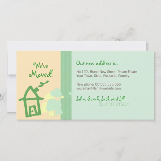 Nós movemos o Cartão com fotos de pastéis verdes e (Frente)