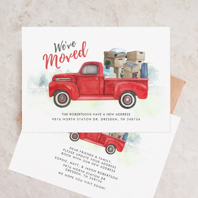 Nós Mudamos de Endereço Anúncio de Mudança Caminhã (We've Moved Red Truck Moving Announcement Card)