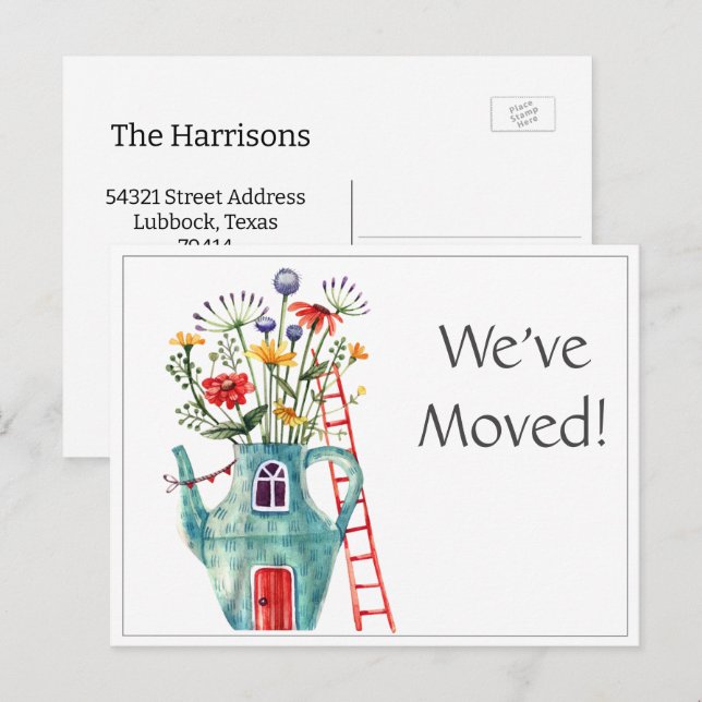 Nós mudamos o anúncio, cartão postal da Casa Fairy (Frente/Verso)