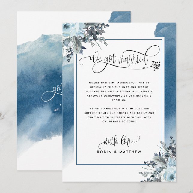 Nós Nos Casamos Anúncio de Casamento em Azul (Frente/Verso)