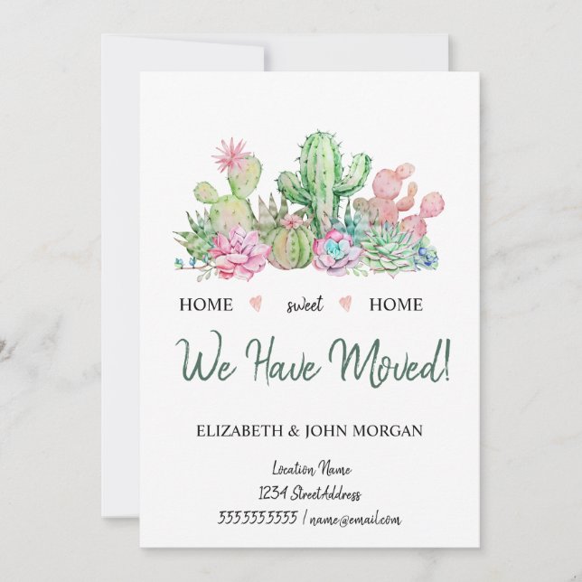 Nós nos mudamos,Aquarela Flores Cacto Suculenta (Frente)