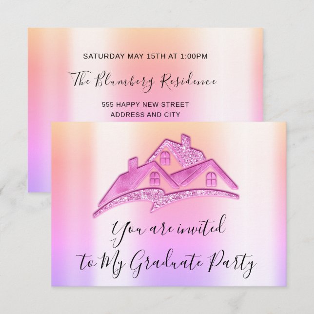 Nós nos mudamos para o novo convite de casa Rosa (Frente/Verso)