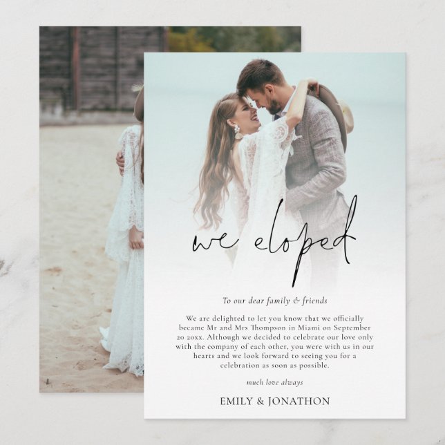 Nós publicamos 2 cartões de lançamento de casament (Frente/Verso)