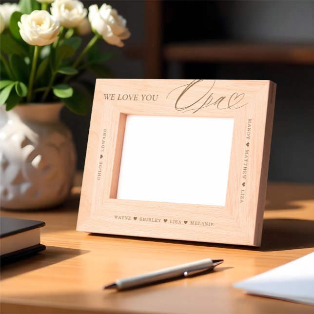 Nós Te Amo A Escrever Netos De Coração Do Opa Nome (We Love You Opa Script Heart Grandkids Names Etched Frames)