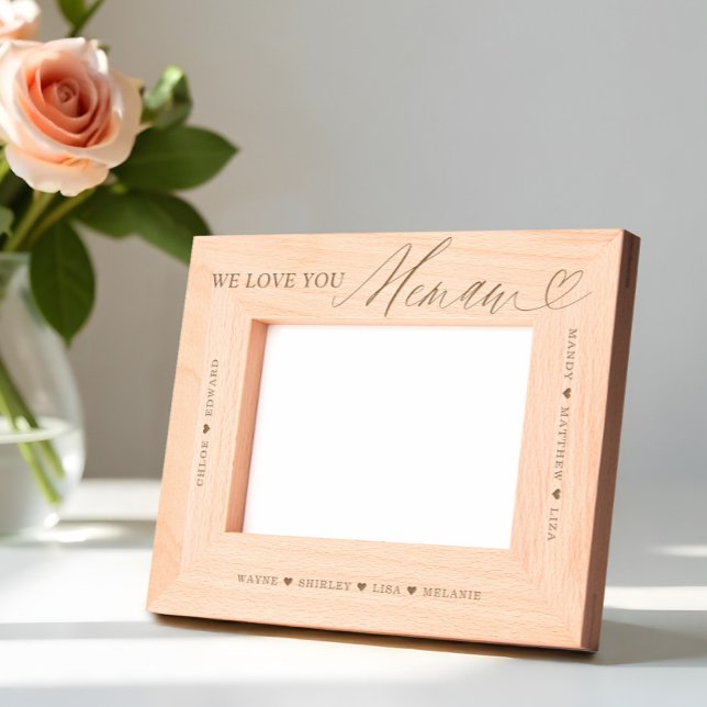 Nós Te Amo A Lembrar Os Nomes De Avô De Coração (We Love You Memaw Script Heart Grandkid Names Etched Frames)
