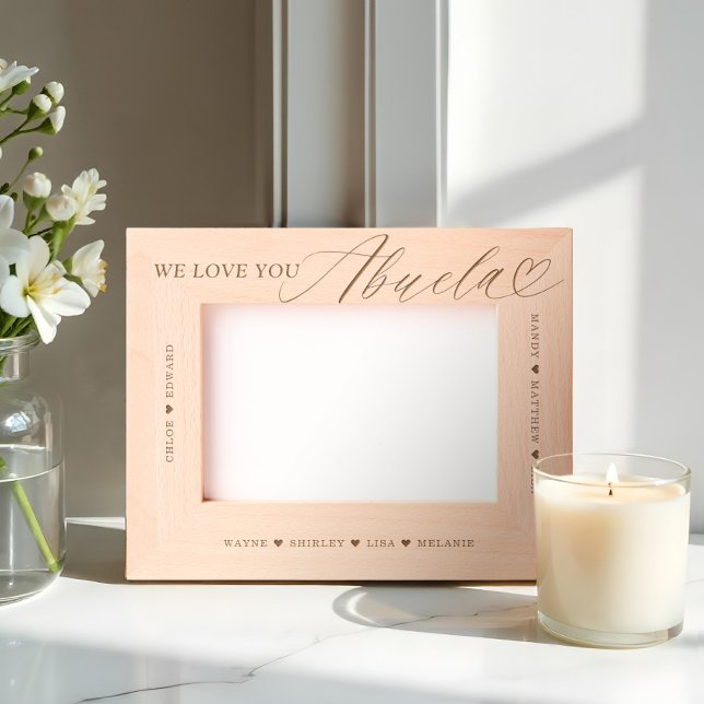 Nós Te Amo Abuela Script Coração Nomes De Avós (We Love You Abuela Script Heart Grandkid Names Etched Frames)