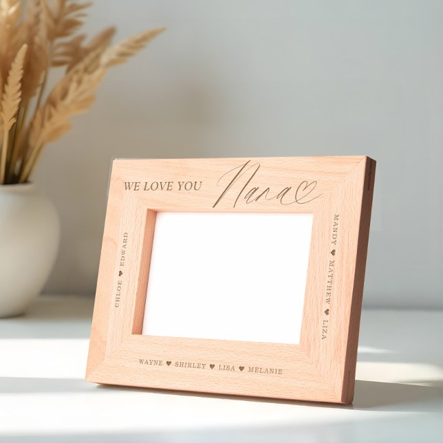 Nós Te Amo Nana Script Heart Grandboy Names (We Love You Nana Script Heart Grandkid Names Etched Frames)