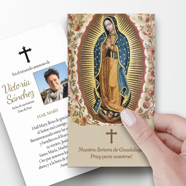Nossa Senhora de Guadalupe 3 Cartões de Oração Esp (catholic, religious, celebration of life, in loving memory of, prayer cards for bereavement)