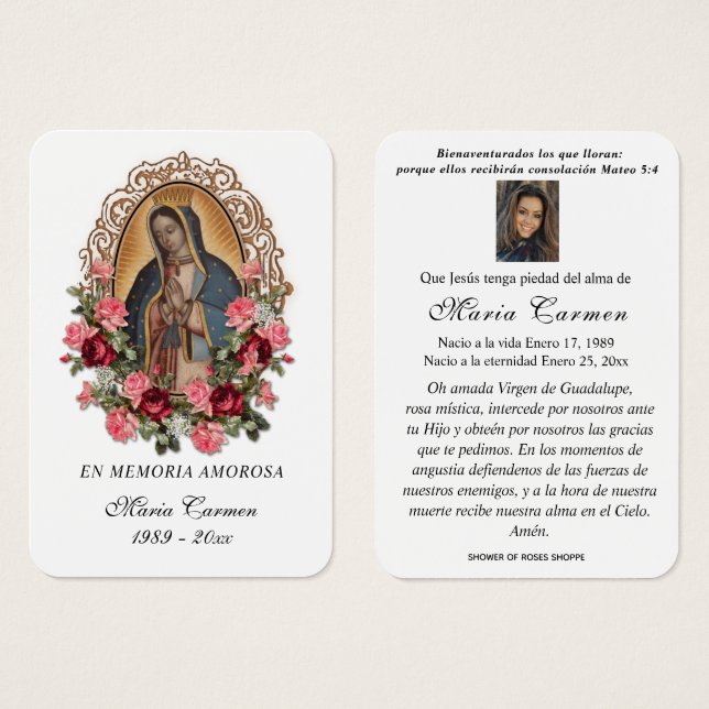 Nossa Senhora de Guadalupe Funeral Espanhola Santa (Frente & Verso)