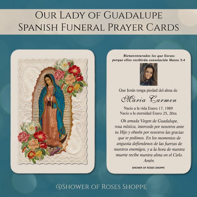 Nossa Senhora de Guadalupe Funeral Espanhola Santa (Our Lady of Guadalupe, the Blessed Virgin Mary Spanish Funeral Prayer Cards)