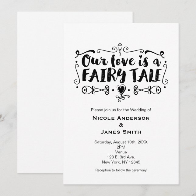 NOSSO AMOR É UMA HISTÓRIA DE FADAS Convite de Casa (Frente/Verso)