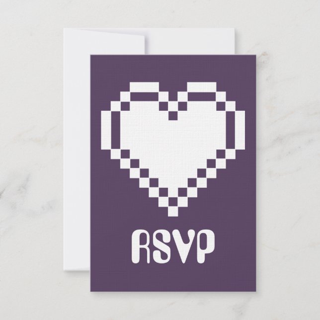Nosso Cartão de RSVP de Corações de 8 Bits em Roxo (Frente)
