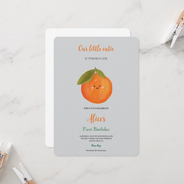 Nosso convite de aniversário de design laranja cut (Frente/Verso In Situ)