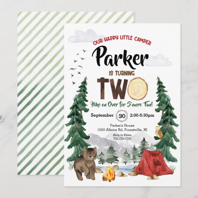 Nosso Feliz Camper é o Convite de Dois Aniversário (Frente/Verso)