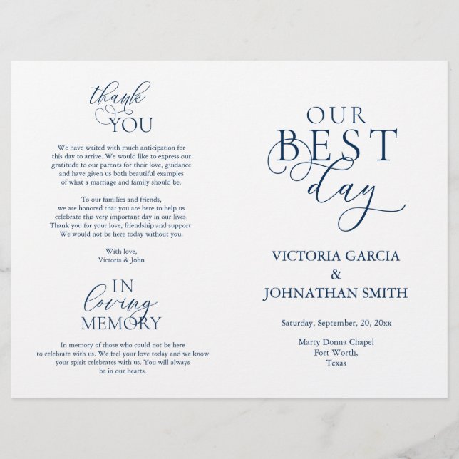 Nosso melhor dia, programa de cerimônia de casamen (Frente)