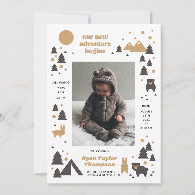 Nosso Novo Aventura Moderno Anúncio de Nascimento  (Frente)