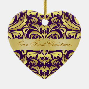 Nosso ornamento Dourado roxo do damasco do