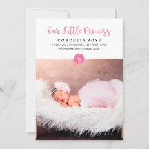 Nosso pequeno anúncio de bebê cor-de-rosa da Princ