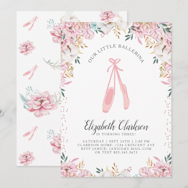 Nosso Pequeno Cartão de Aniversário Ballerina (Frente/Verso)
