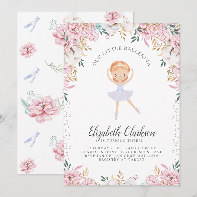 Nosso Pequeno Cartão de Aniversário Ballerina (Frente/Verso)