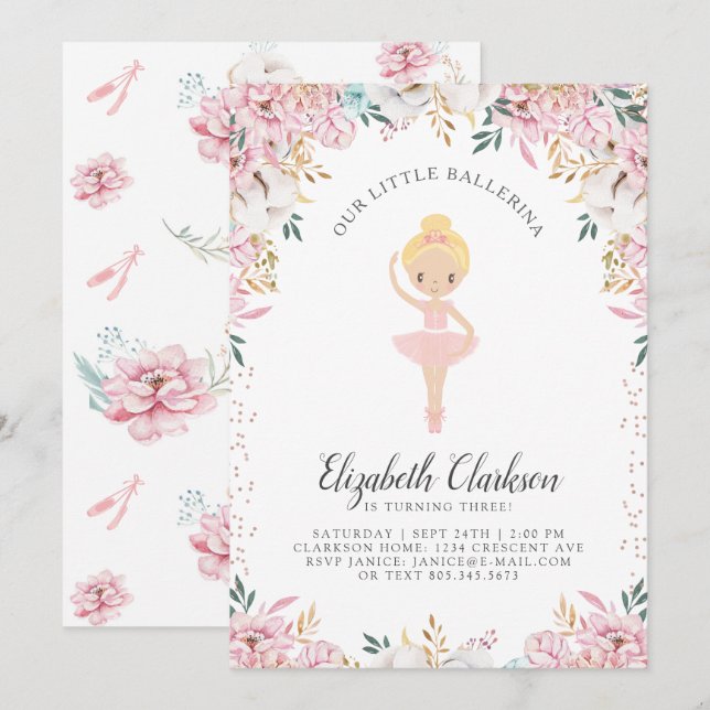 Nosso Pequeno Cartão de Aniversário Ballerina (Frente/Verso)