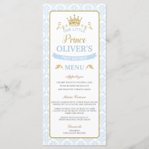 Nosso Pequeno Chá de fraldas Azul Menu Aniversário