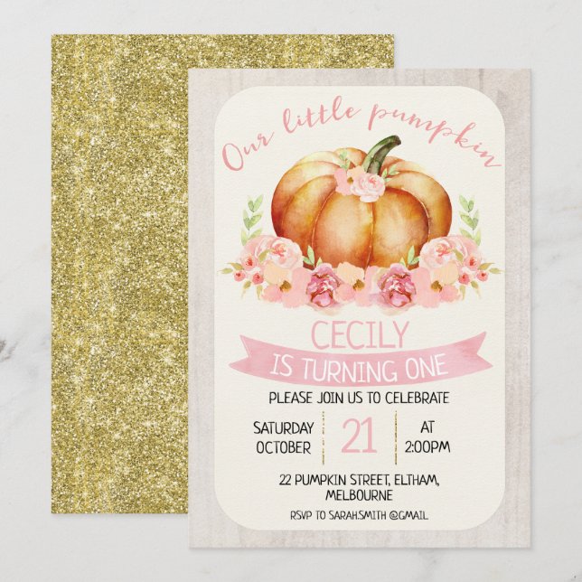 Nosso pequeno convite de festas de aniversário de  (Frente/Verso)