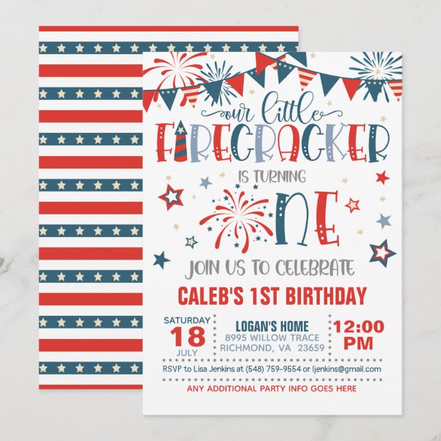 Nosso Pequeno Convite De primeiro aniversario Do F (Frente/Verso)