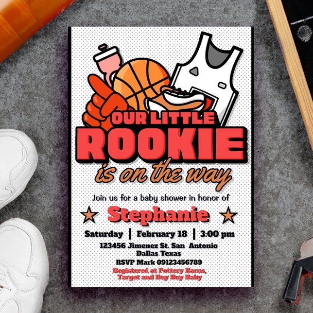 Nosso Pequeno Novato Está a Caminho Convite (Our Little Rookie is on the Way Invitation - Basketball Baby Shower Invitation)