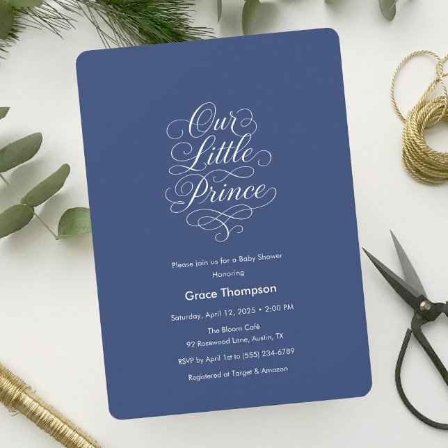 Nosso Pequeno Príncipe Convite de Churrasco de Beb (Our Little Prince Minimal Script Baby Shower Blue Invitation)