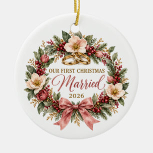 Nosso Primeiro Natal Casados 2026 Enfeite de Cerâm