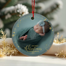 Nosso Primeiro Natal Como Vovô Ornamento Fotográfi