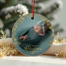 Nosso Primeiro Natal Como Vovô Ornamento Fotográfi