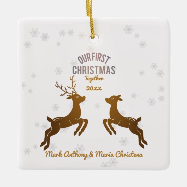 Nosso Primeiro Natal Enfeite de Rena Personalizáve (Frente)