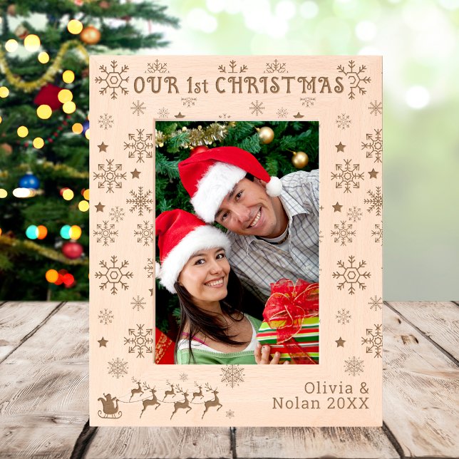 Nosso primeiro Papai noel de Natal e Casal de cerv (Our First Christmas Santa & Deer Couple's Name 5x7 Etched Frames)