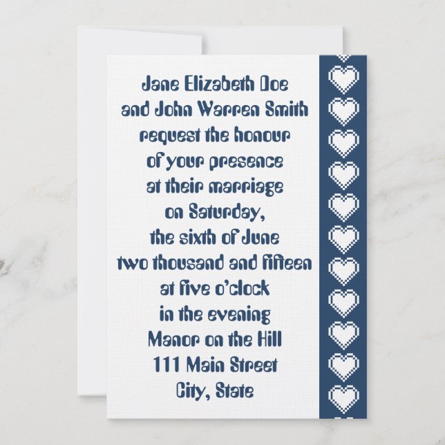 Nossos Corações de 8 Bits em Convite de Casamento  (Frente)