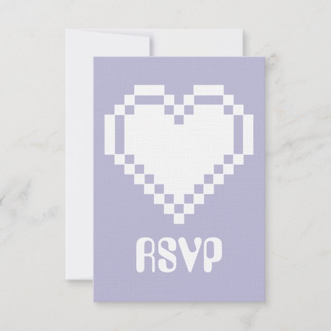 Nossos corações de 8 bits na placa RSVP de Lavanda (Frente)