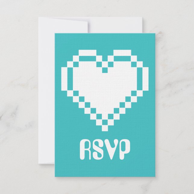 Nossos Corações de 8 Bits na Placa RSVP Turquesa (Frente)